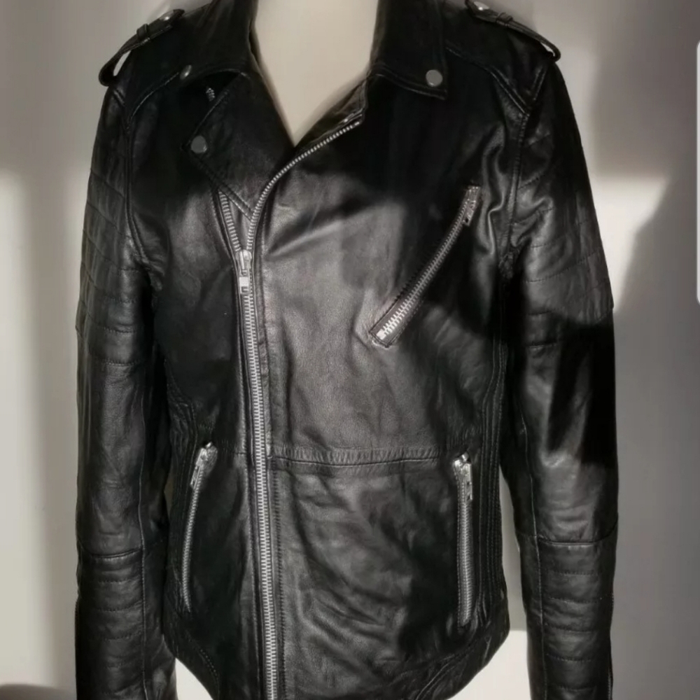 BARNEYS Womens Sheep Leather Biker Jacket Sz.M